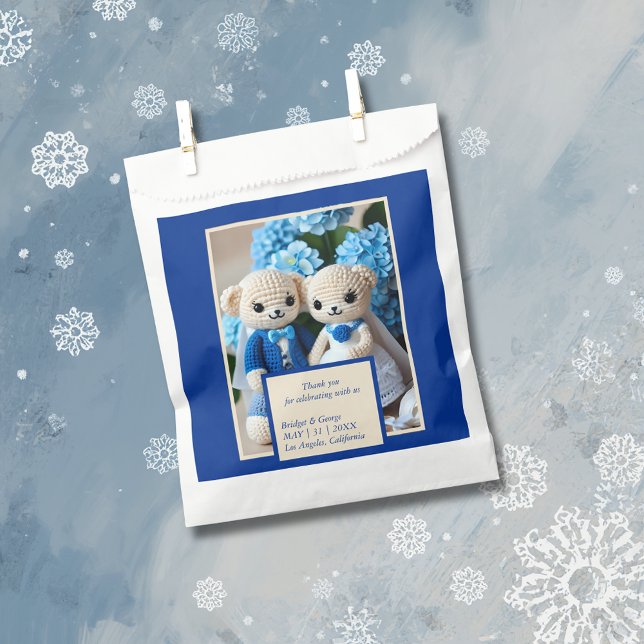 blue & white rustic crochet wedding couple favour bag (Creator Uploaded)