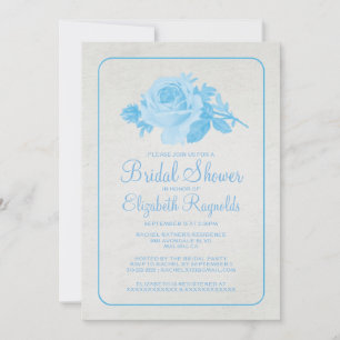 Blue White Rustic Floral Bridal Shower Invitations