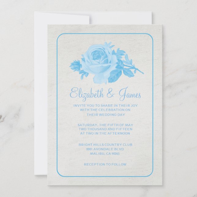 Blue & White Rustic Floral Wedding Invitations (Front)