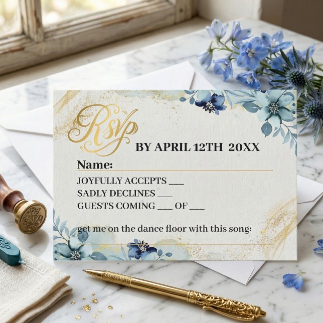 Blue White Rustic Floral Wedding Reply Card | Boho (Blue White Rustic Floral Wedding Reply Card | Boho Vintage Blooms)