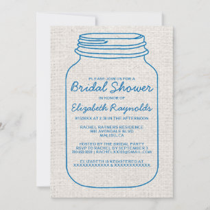 Blue White Rustic Mason Jar Bridal Shower Invites