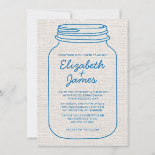 Blue & White Rustic Mason Jar Wedding Invitations