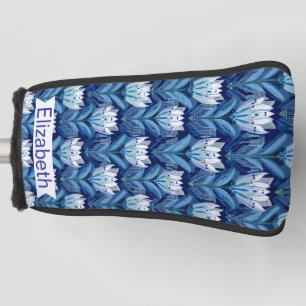 Blue White Scandinavian Tulips Personalised Golf Head Cover