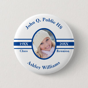 Blue White School Class Reunion Photo Name 6 Cm Round Badge