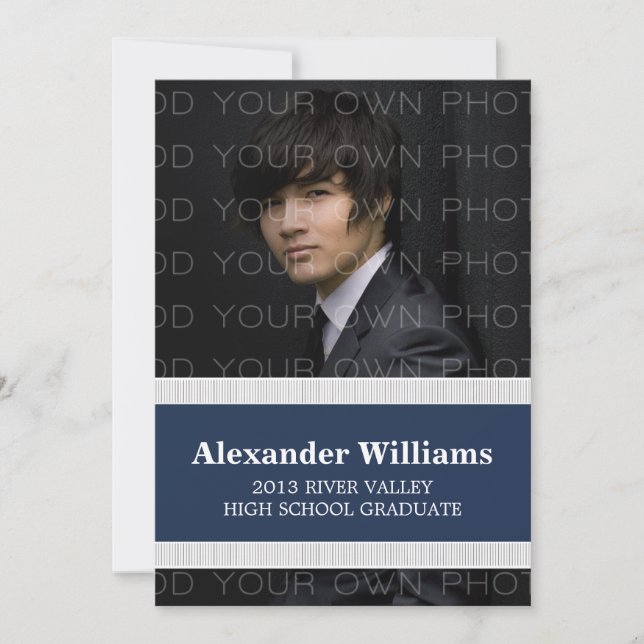 Blue/White School Colour Stripes Grad Invite (Front)