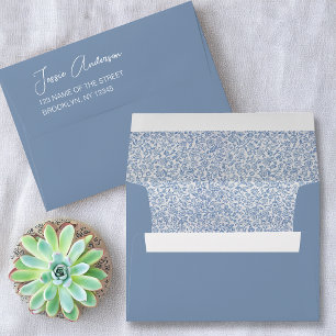 Blue & White Script Floral Morris Pattern Address Envelope