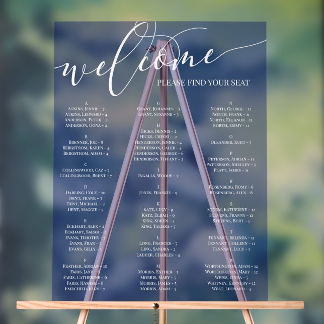 Blue White Script Welcome Seating Chart (Neutral)