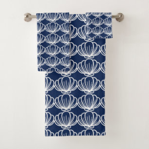 Blue & White Sea Shell Pattern Bath Towel Set