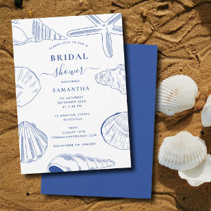 Blue White Sea Shells Beach Summer Bridal Shower Invitation