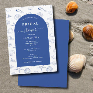 Blue White Sea Shells Beach Summer Bridal Shower Invitation
