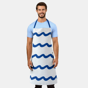 Blue white sea waves pattern nautical apron