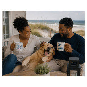 Blue & White Seersucker Dog Silhouette Coffee Mug