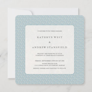 Blue + White Seigaiha Pattern Wedding Invitation