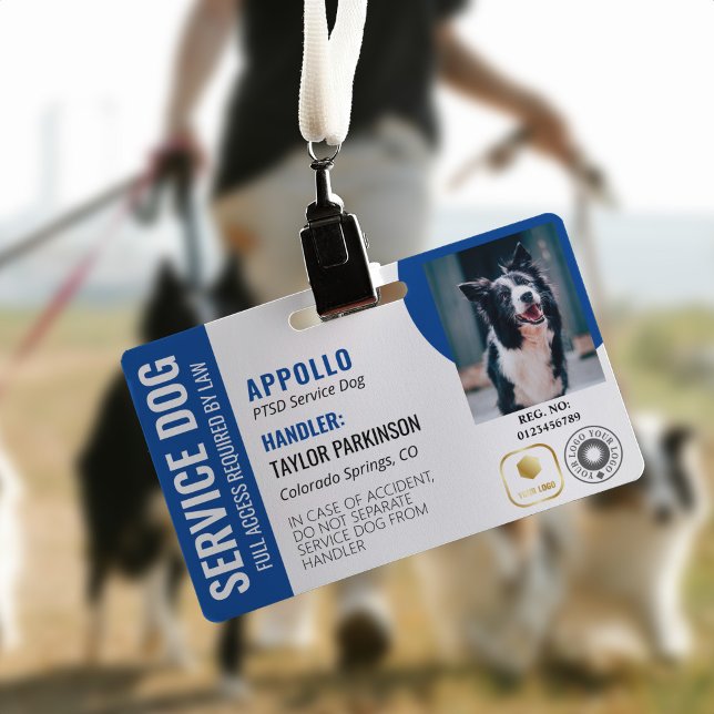 Blue White Service Dog 2 Logos & Photo ID ID Badge (Creator Uploaded)