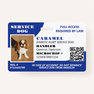 Blue White Service Dog Photo ID QR Code ID Badge