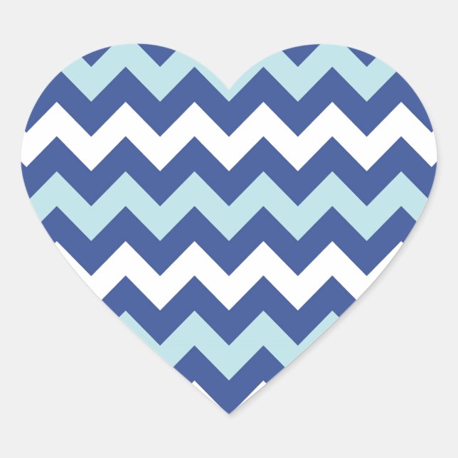 Blue white shades chevron pattern heart sticker (Front)