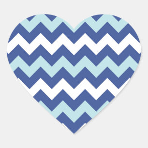 Blue white shades chevron pattern heart sticker