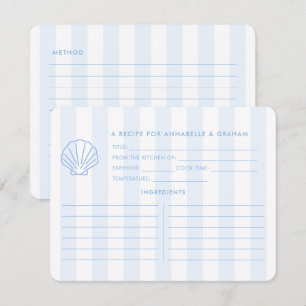 Blue White Shell Beachy Bridal Shower Recipe Card