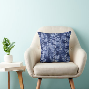 Blue & White Shibori Leaves Tie Dye  Cushion