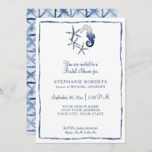 Blue White Shibori Seahorse Starfish Beach Bridal
