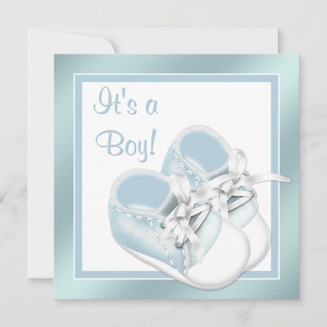 Blue White Shoes Elegant Blue Baby Boy Shower Invitation (Front)