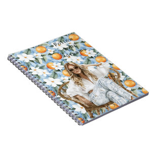 Blue White Sicilian Summer Blonde Girl Floral Notebook