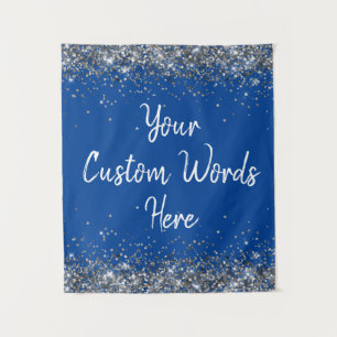 Blue White Silver Birthday Party Photo Booth Prop Tapestry