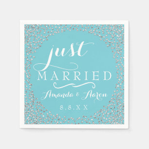 Blue White Silver Confetti Wedding Just Married Napkin