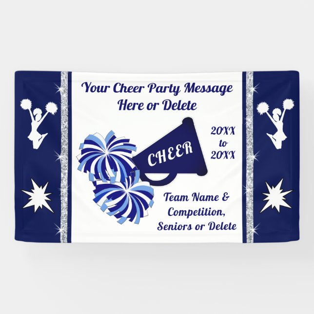 Blue, White, Silver, Custom, Cheerleading Banners (Horizontal)