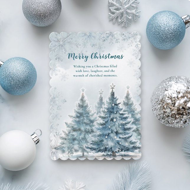 Blue White Silver Tree Winter Wonderland Christmas Card (Creator Uploaded)