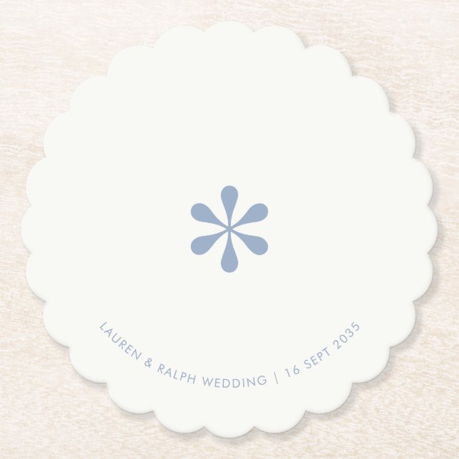 Blue & White Simple Chic Couple Paper Coaster (Front)