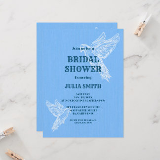 Blue White Simple Elegant Bird | Bridal Shower Invitation
