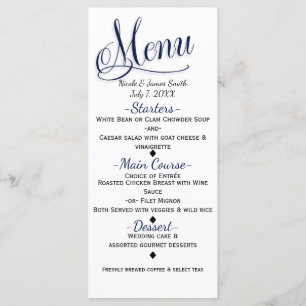 Blue & White Simple Elegant Wedding Menu Card