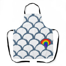 Blue & White Sketch Scallop Pattern & Rainbow 