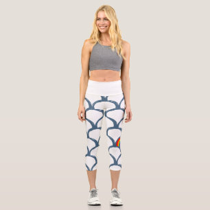Blue & White Sketch Scallop Pattern & Rainbow Capri Leggings