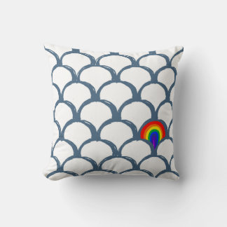 Blue & White Sketch Scallop Pattern & Rainbow  Cushion