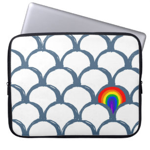 Blue & White Sketch Scallop Pattern & Rainbow Laptop Sleeve