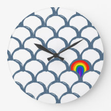 Blue & White Sketch Scallop Pattern & Rainbow 