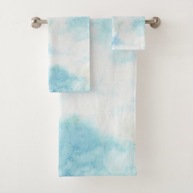 Blue White Sky Clouds Artistic Bath Towel Set (Insitu)
