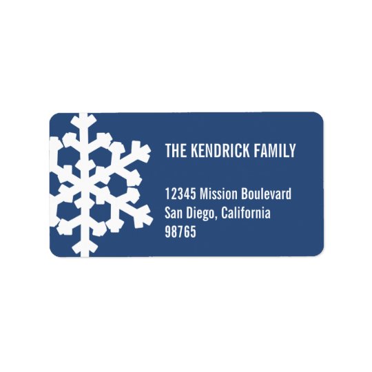 Blue white snow flake modern chic return address address label