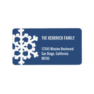 Blue white snow flake modern chic return address label