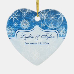 Blue White Snow Flakes Photo Christmas Ornament