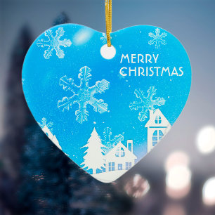 Blue White Snow House Christmas New Year 2023 Ceramic Ornament