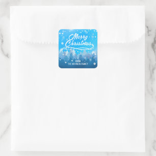 Blue White Snow Peaceful Forest Merry Christmas  Square Sticker