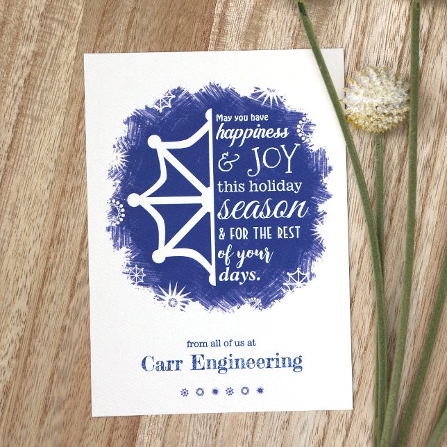 Blue, White Snowflake Business Holiday Card (Blue Logo Company Holiday Christmas Greeting Card, Modern Snowflake Design)
