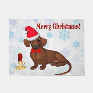 Blue & White Snowflake Dachshund Christmas Doormat