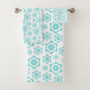 Blue White Snowflake Pattern Winter Holiday Bath Towel Set