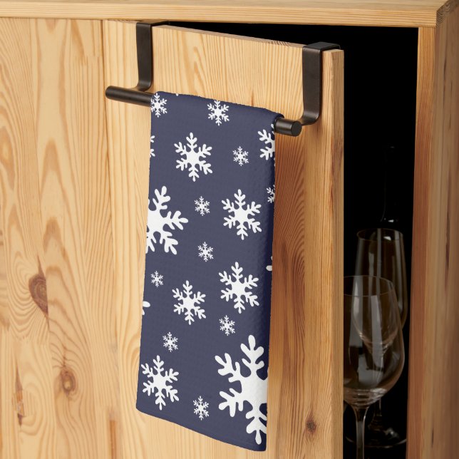 Blue White Snowflake Winter Christmas Holidays Tea Towel (Thirds Fold)