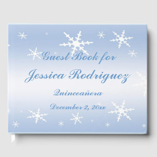 Blue White Snowflake Winter Quinceañera Guest Book