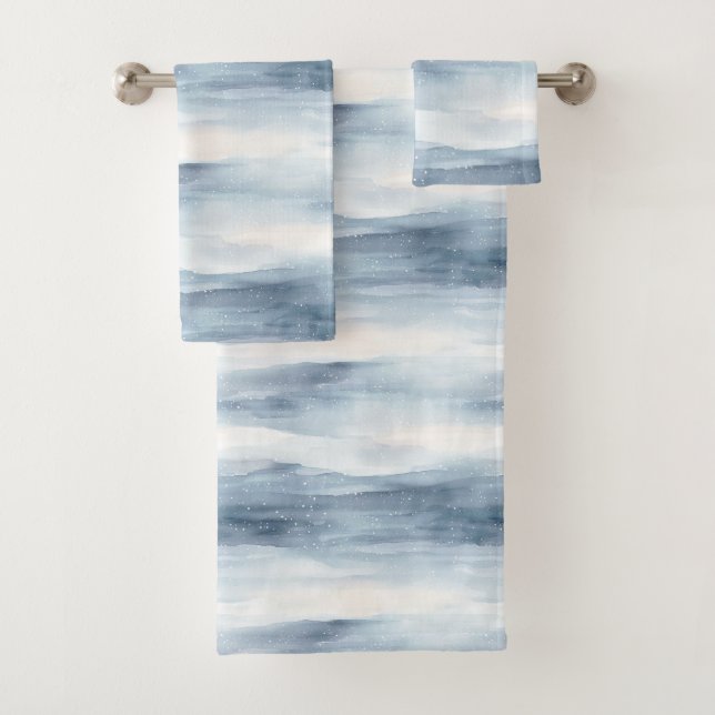 Blue White Snowflakes Bath Towel Set (Insitu)